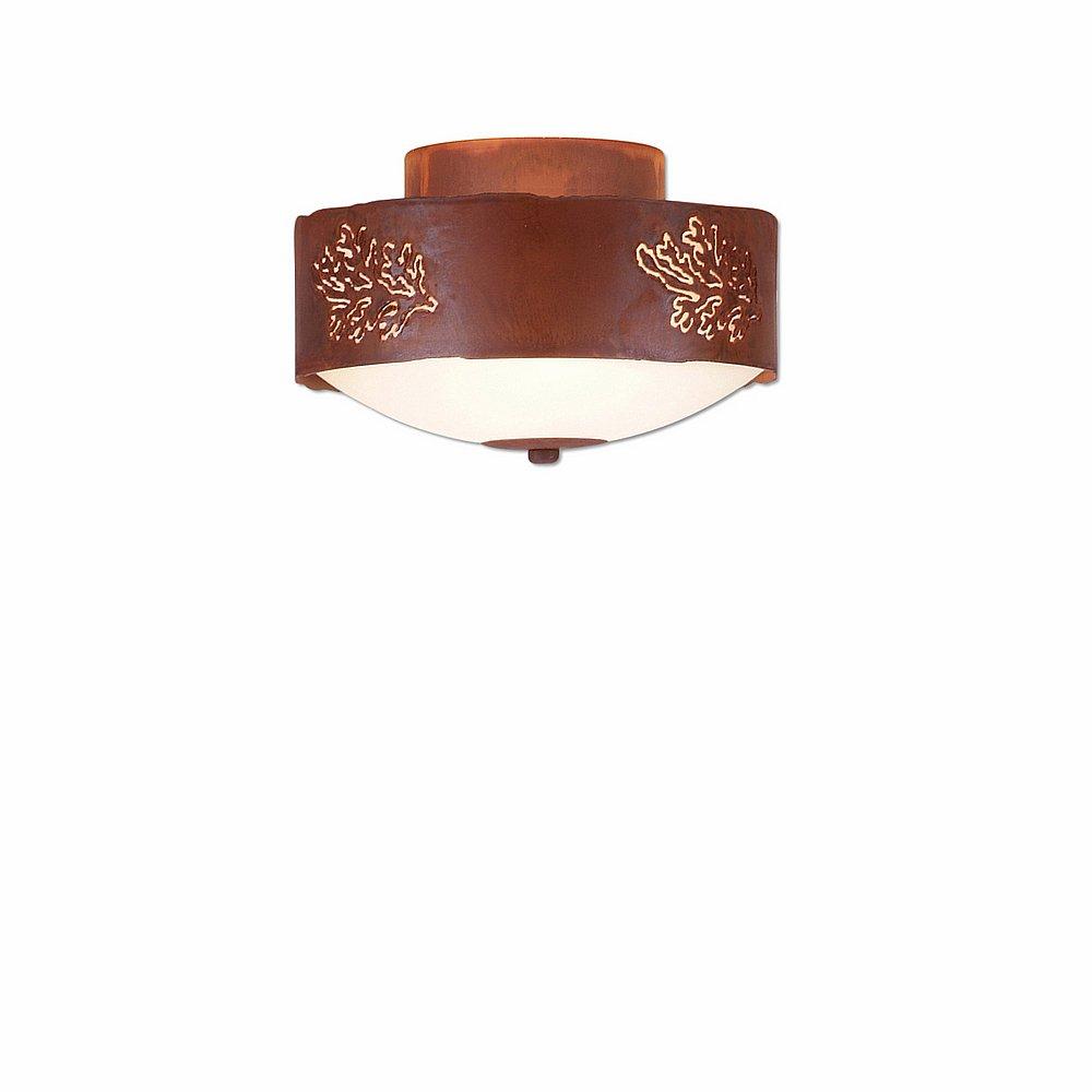 Ridgemont Close-to-Ceiling Small - Cedar Bough Cutout - Frosted Glass Bowl - Rust Patina Finish