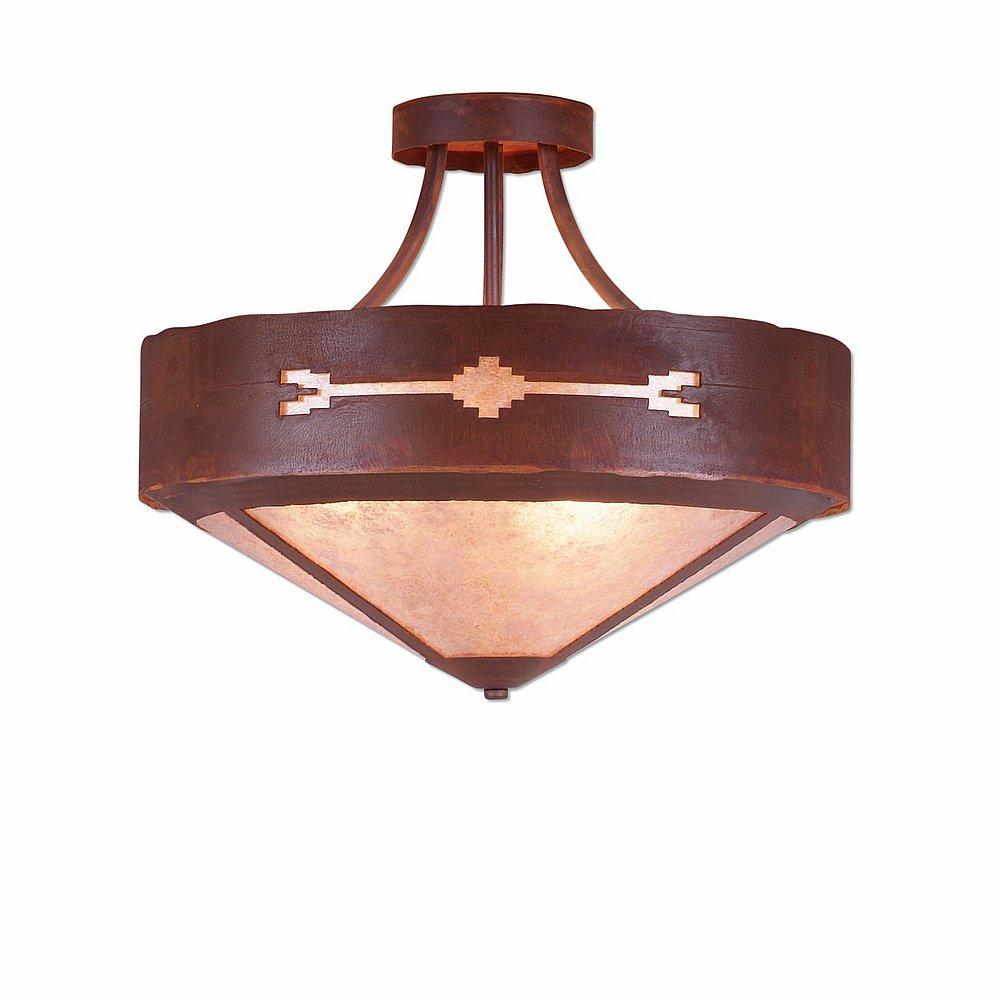 Ridgemont Semi-Flush Large Short - Shade Bottom - Del Rio - Almond Mica Shade - Rust Patina Finish