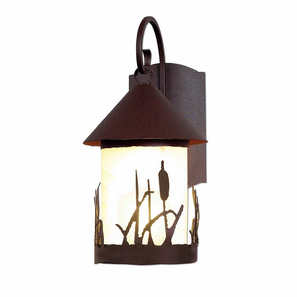 Vista Lantern Sconce - Cattails - Frosted Glass Bowl - Rustic Brown Finish