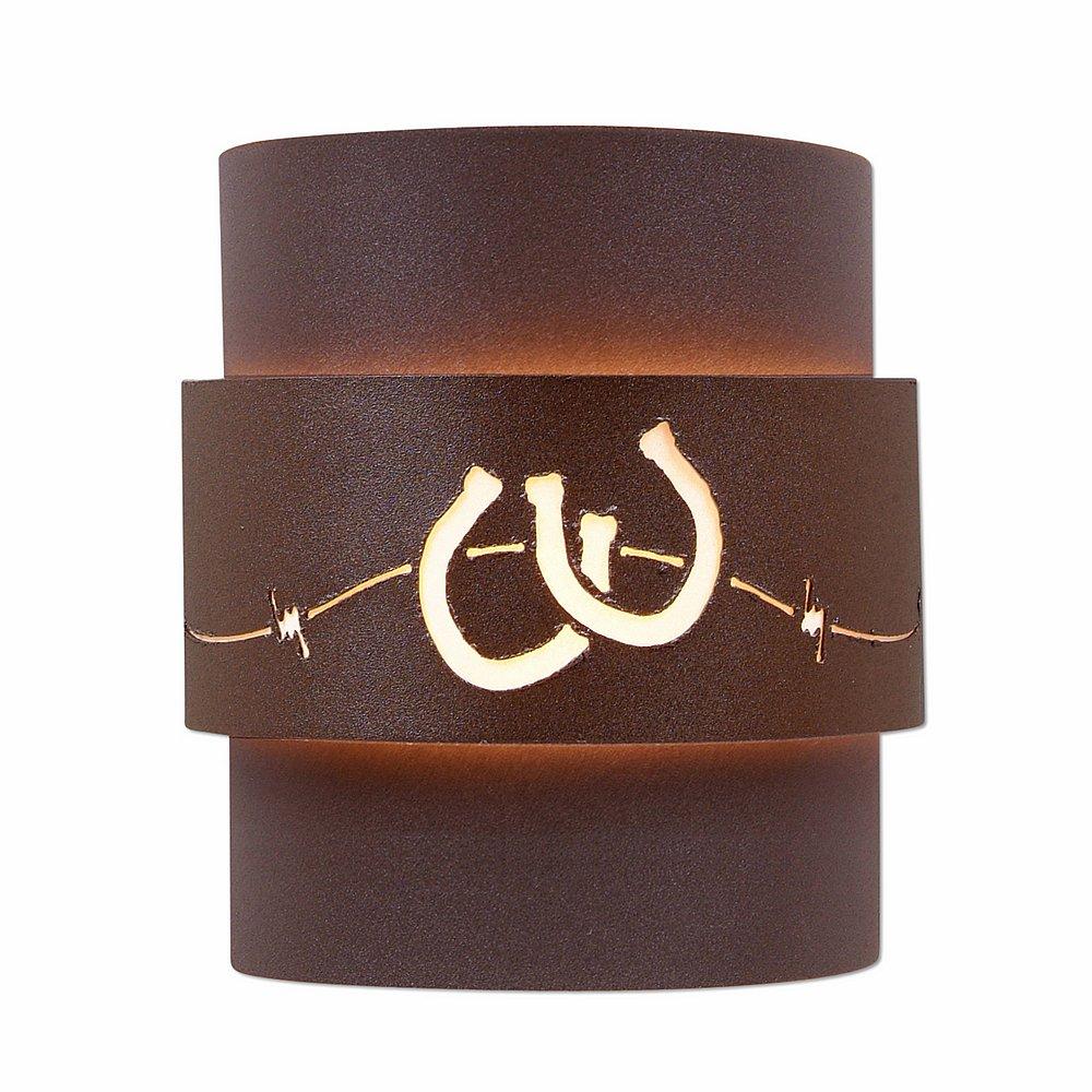 Northridge Sconce Large - Barb Wire and Horseshoe Cutout - Rustic Brown Finish
