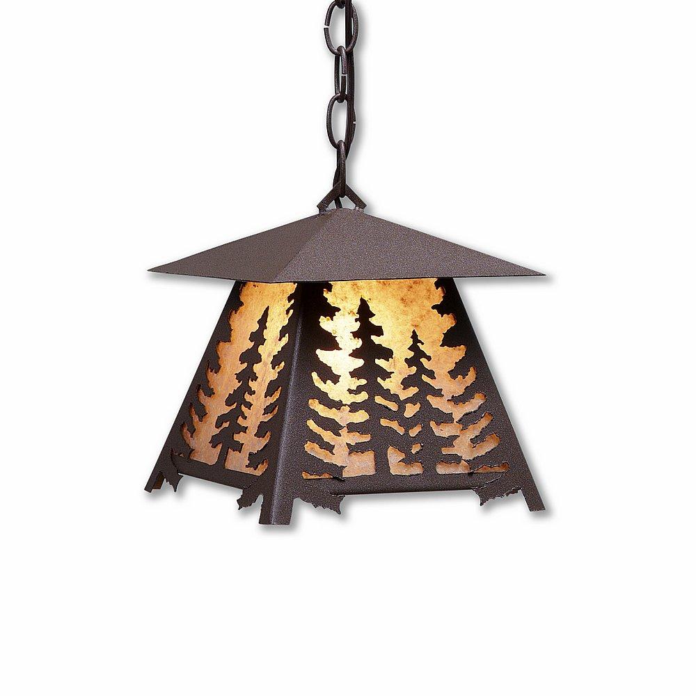 Smoky Mountain Pendant Extra Small- Spruce Tree - Amber Mica Shade - Rustic Brown Finish - Chain