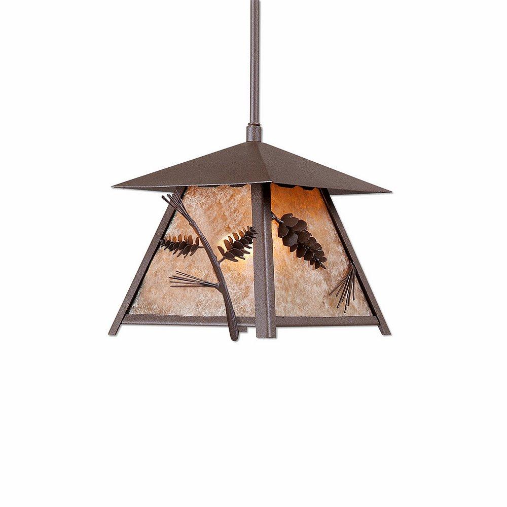 Smoky Mountain Pendant Extra Small- Pine Cone - Almond Mica Shade - Rustic Brown Finish