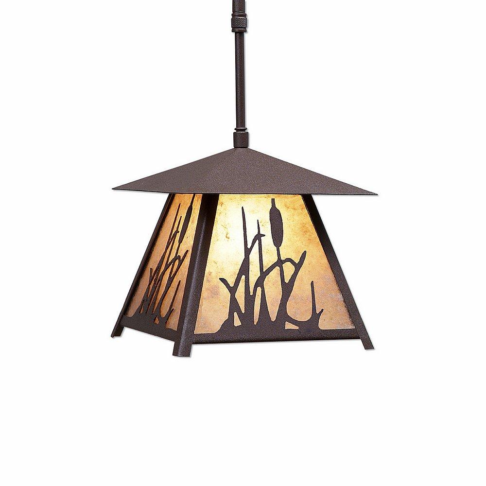Smoky Mountain Pendant Small -Cattails - Almond Mica Shade - Rustic Brown Finish - Adjustable Stem