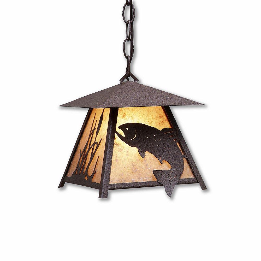 Smoky Mountain Pendant Small - Trout - Almond Mica Shade - Rustic Brown Finish - Chain