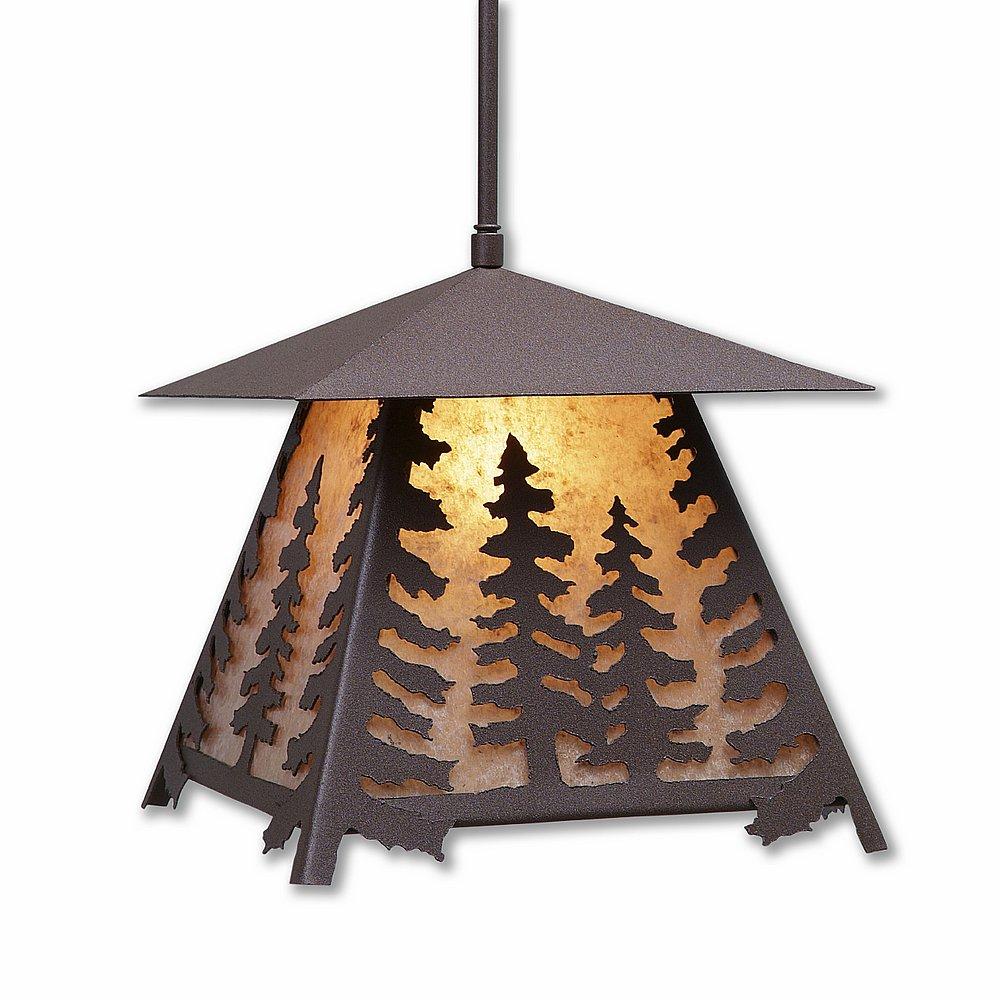 Smoky Mountain Pendant Large - Spruce Tree - Almond Mica Shade - Rustic Brown Finish