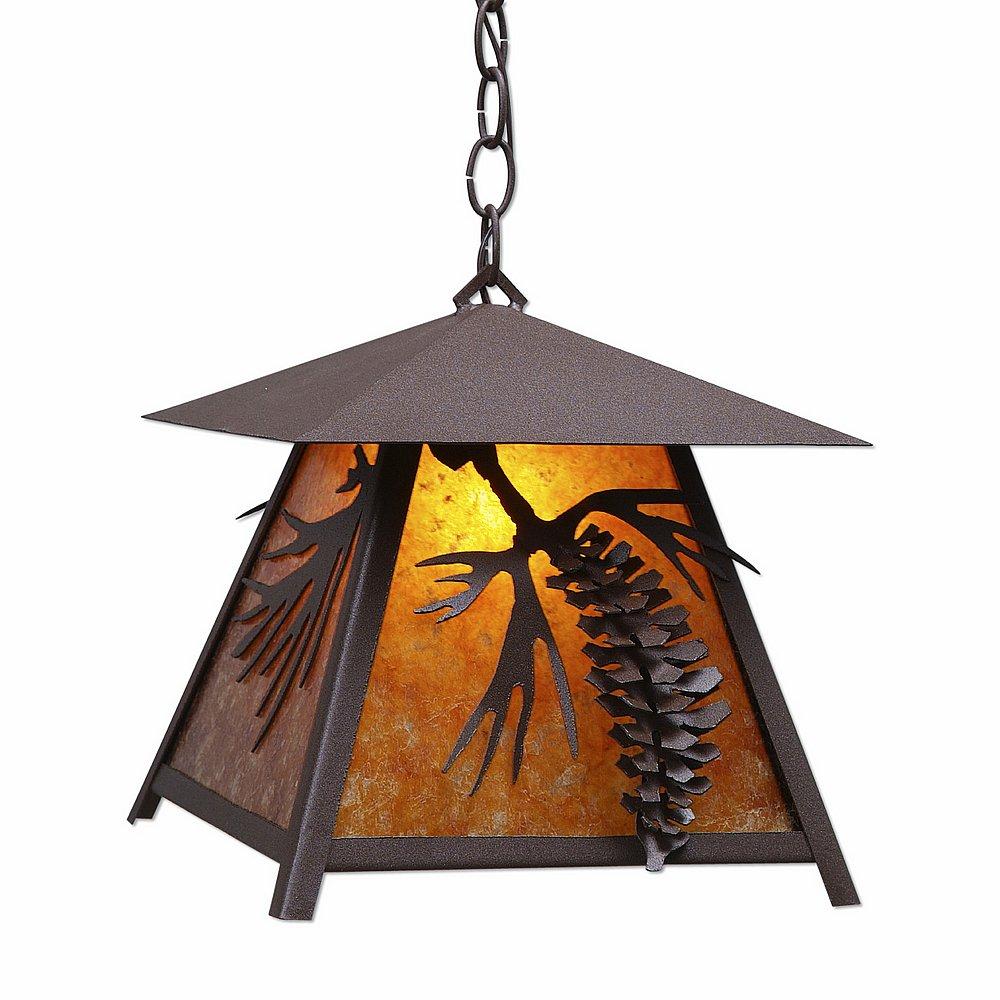 Smoky Mountain Pendant Large - Spruce Cone - Amber Mica Shade - Rustic Brown Finish - Chain