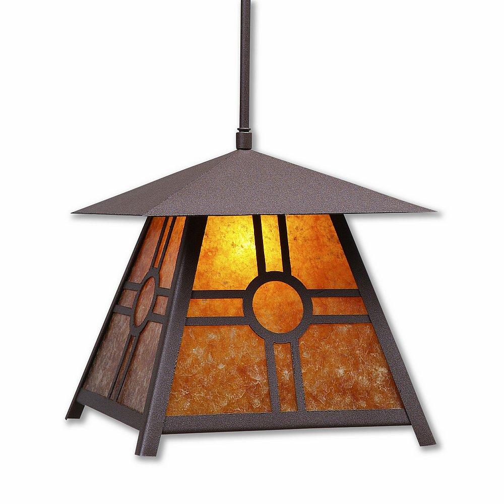 Smoky Mountain Pendant Large - Southview - Amber Mica Shade - Rustic Brown Finish - Adjustable Stem