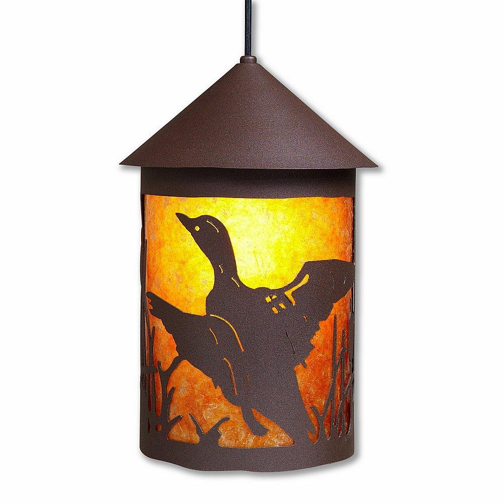 Cascade Pendant Large - Loon - Amber Mica Shade - Rustic Brown Finish - Adjustable Stem