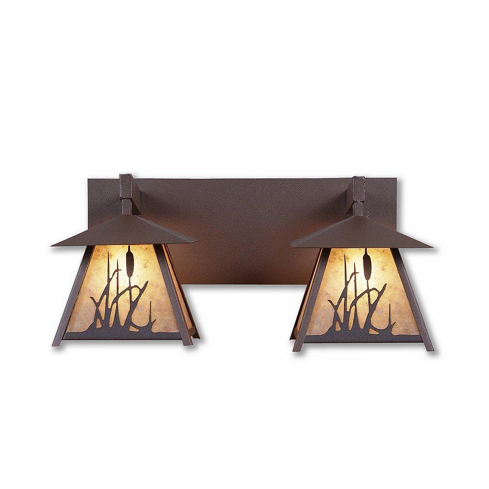 Smoky Mountain Double Bath Vanity Light - Cattails - Almond Mica Shade - Rustic Brown Finish