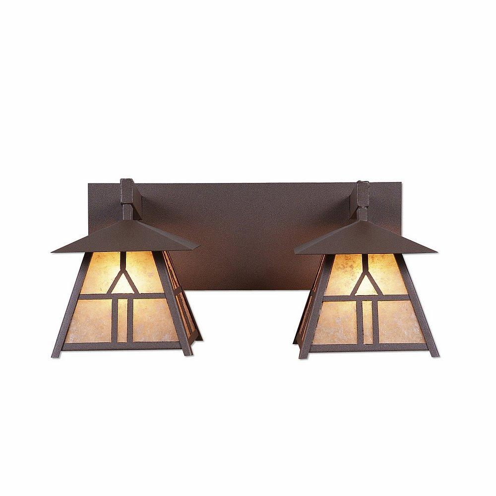 Smoky Mountain Double Bath Vanity Light - Westhill - Almond Mica Shade - Rustic Brown Finish