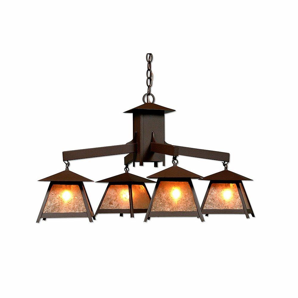 Smoky Mountain 4 Light Chandelier - Rustic Plain - Almond Mica Shade - Rustic Brown Finish