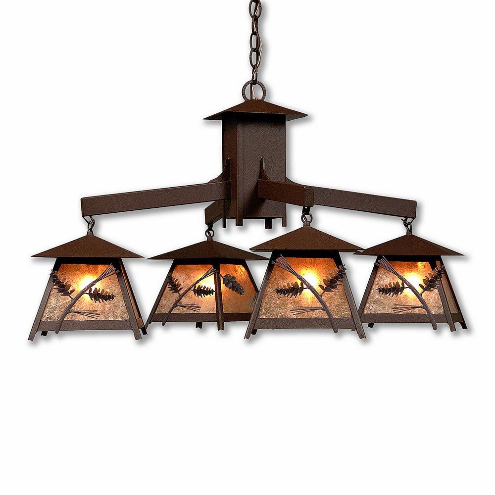 Smoky Mountain 4 Light Chandelier - Pine Cone - Amber Mica Shade - Rustic Brown Finish