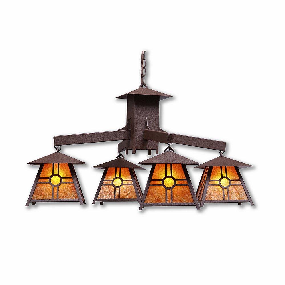 Smoky Mountain 4 Light Chandelier - Southview - Amber Mica Shade - Rustic Brown Finish