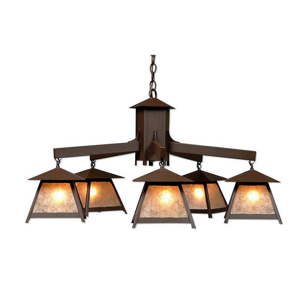 Smoky Mountain 5 Light Chandelier - Rustic Plain - Almond Mica Shade - Rustic Brown Finish