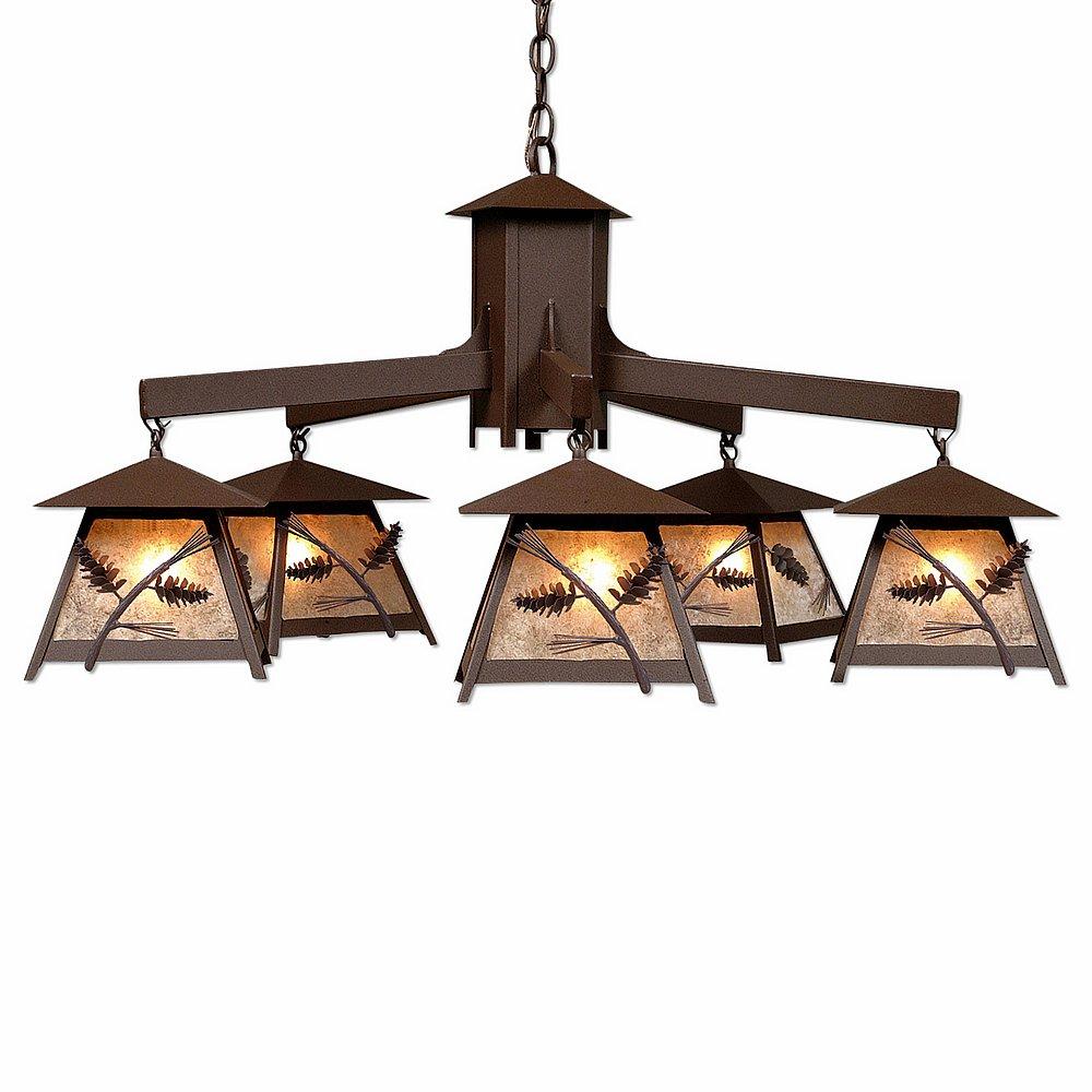 Smoky Mountain 5 Light Chandelier - Pine Cone - Almond Mica Shade - Rustic Brown Finish