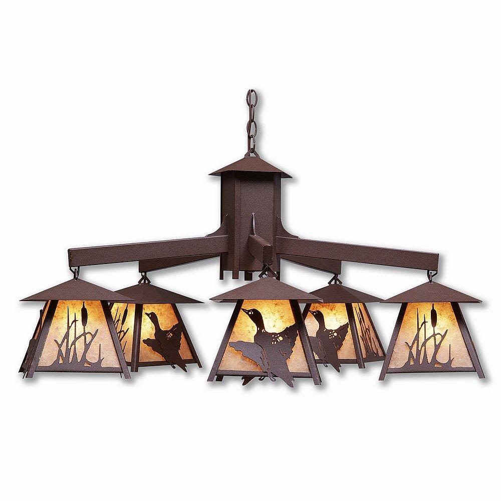 Smoky Mountain 5 Light Chandelier - Loon - Almond Mica Shade - Rustic Brown Finish