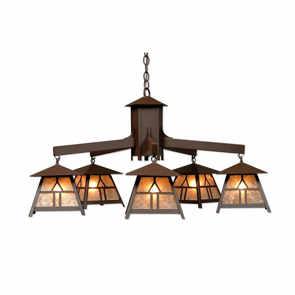 Smoky Mountain 5 Light Chandelier - Westhill - Almond Mica Shade - Rustic Brown Finish