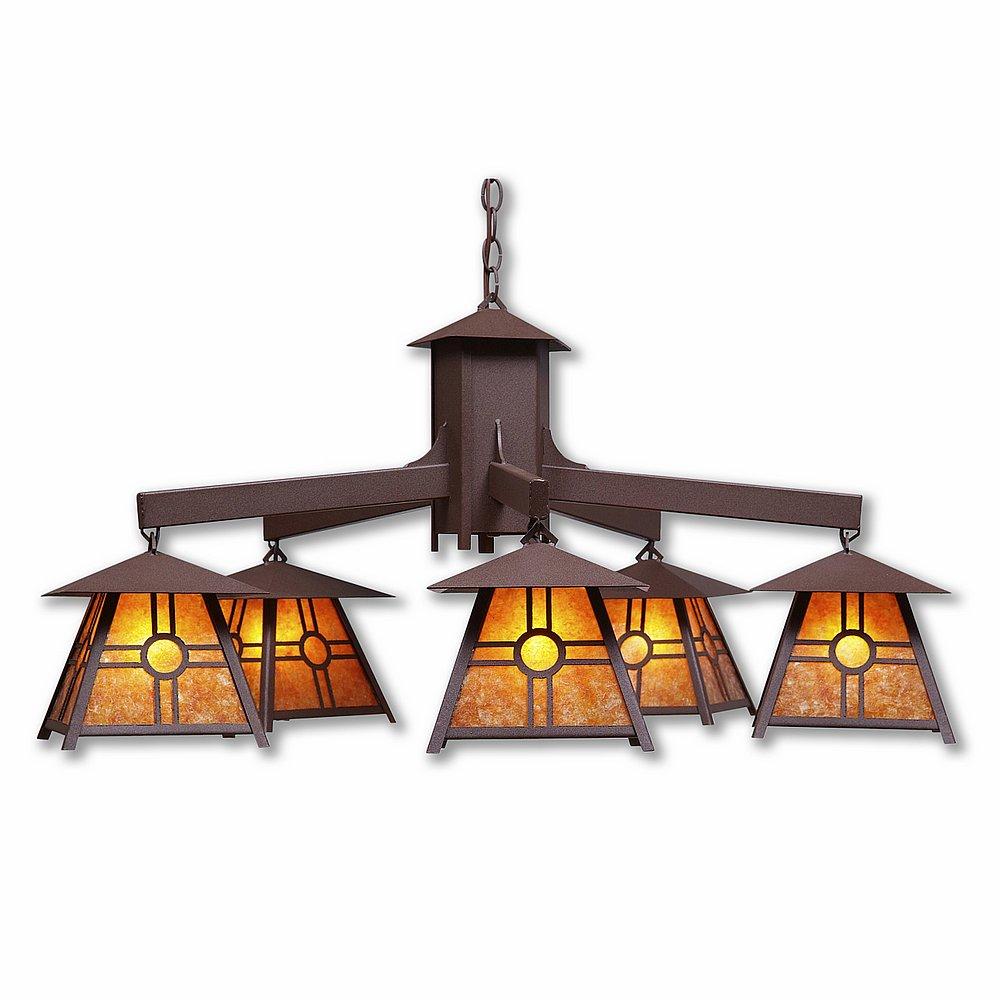 Smoky Mountain 5 Light Chandelier - Southview - Amber Mica Shade - Rustic Brown Finish