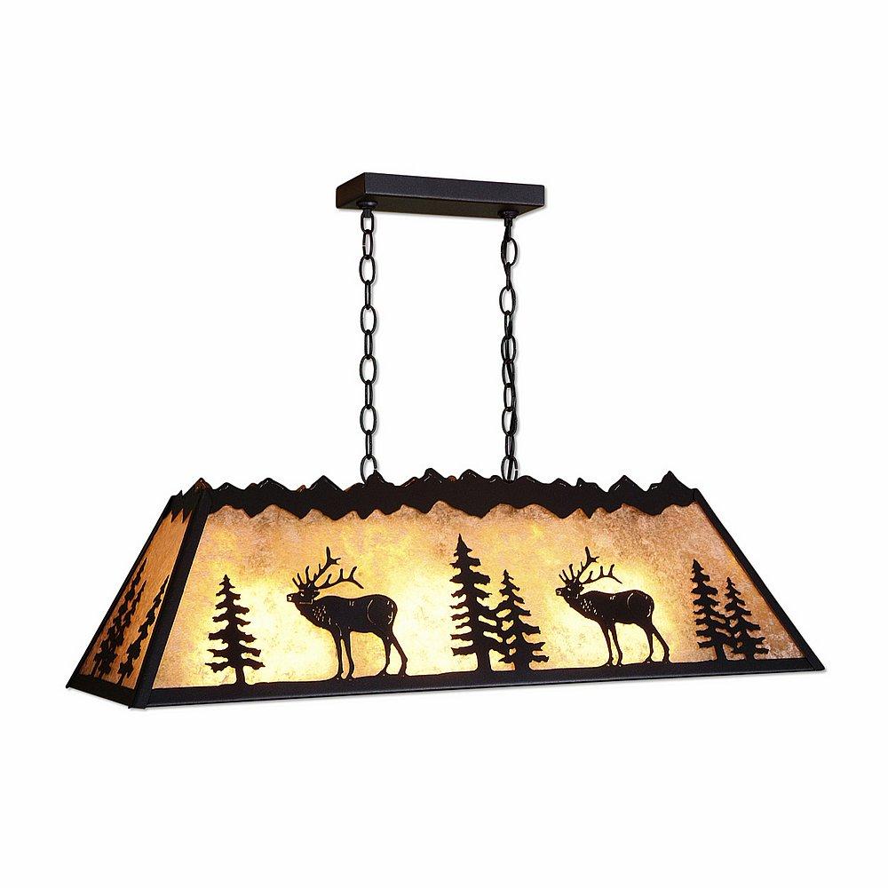 Rocky Mountain Billiard Light Small - Mountain Elk - Almond Mica Shade - Black Iron Finish