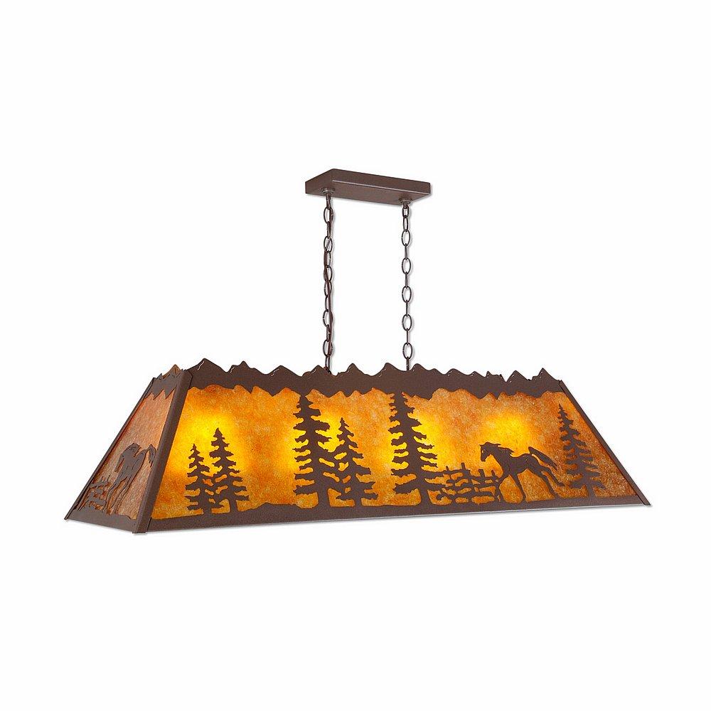 Rocky Mountain Billiard Light Large - Mountain Horse - Amber Mica Shade - Rustic Brown Finish