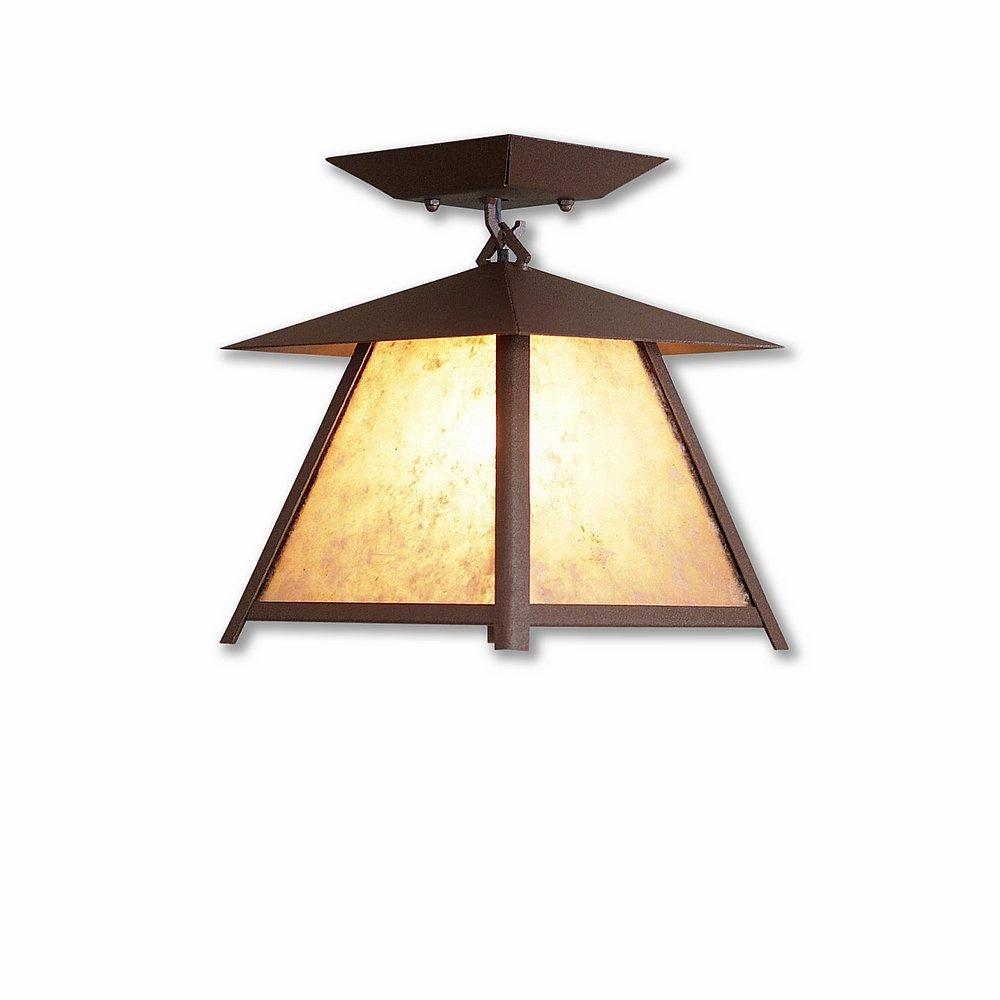 Smoky Mountain Close-to-Ceiling Small - Rustic Plain - Almond Mica Shade - Rustic Brown Finish