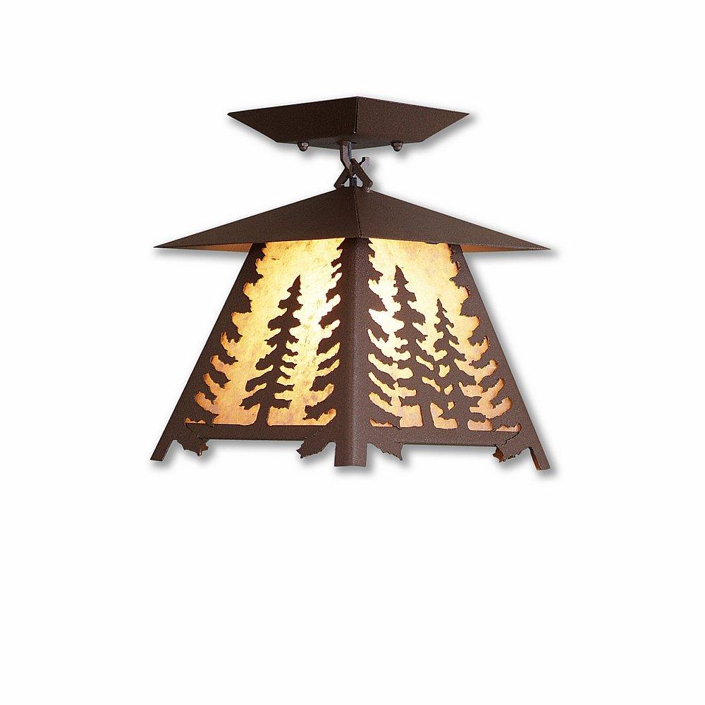 Smoky Mountain Close-to-Ceiling Small - Spruce Tree - Almond Mica Shade - Rustic Brown Finish