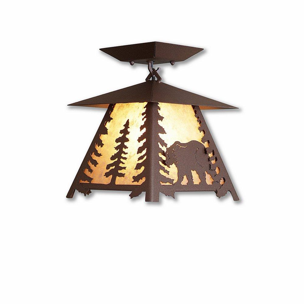 Smoky Mountain Close-to-Ceiling Small - Mountain Bear - Almond Mica Shade - Rustic Brown Finish