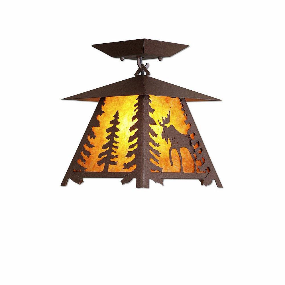 Smoky Mountain Close-to-Ceiling Small - Mountain Moose - Amber Mica Shade - Rustic Brown Finish