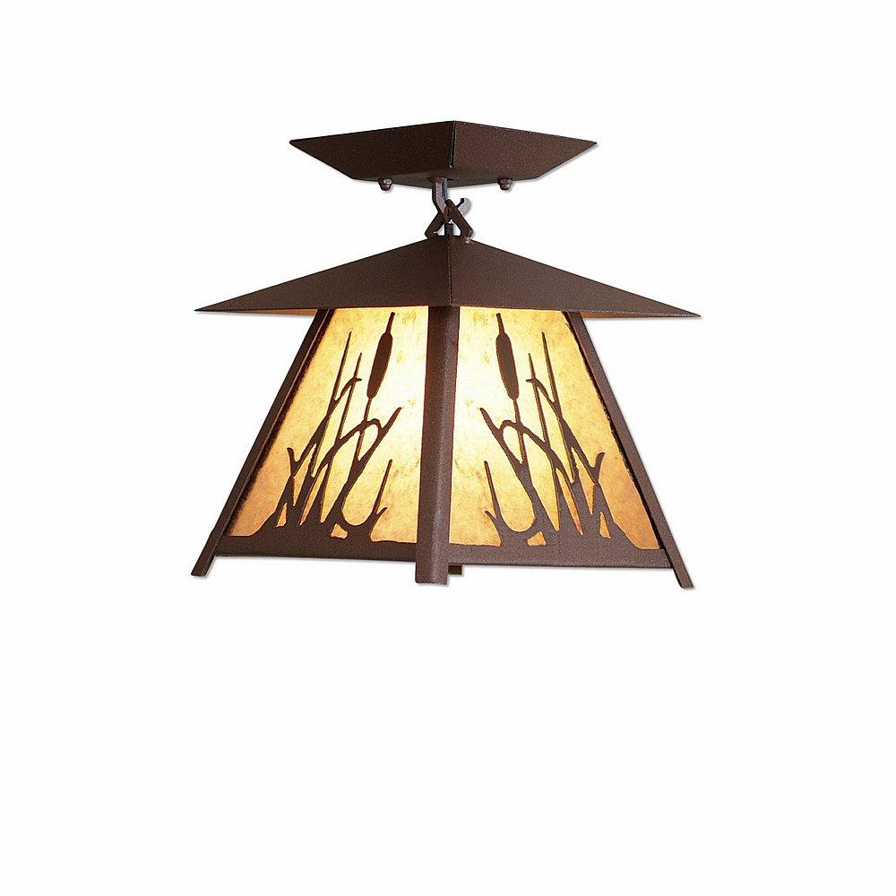 Smoky Mountain Close-to-Ceiling Small - Cattails - Almond Mica Shade - Rustic Brown Finish