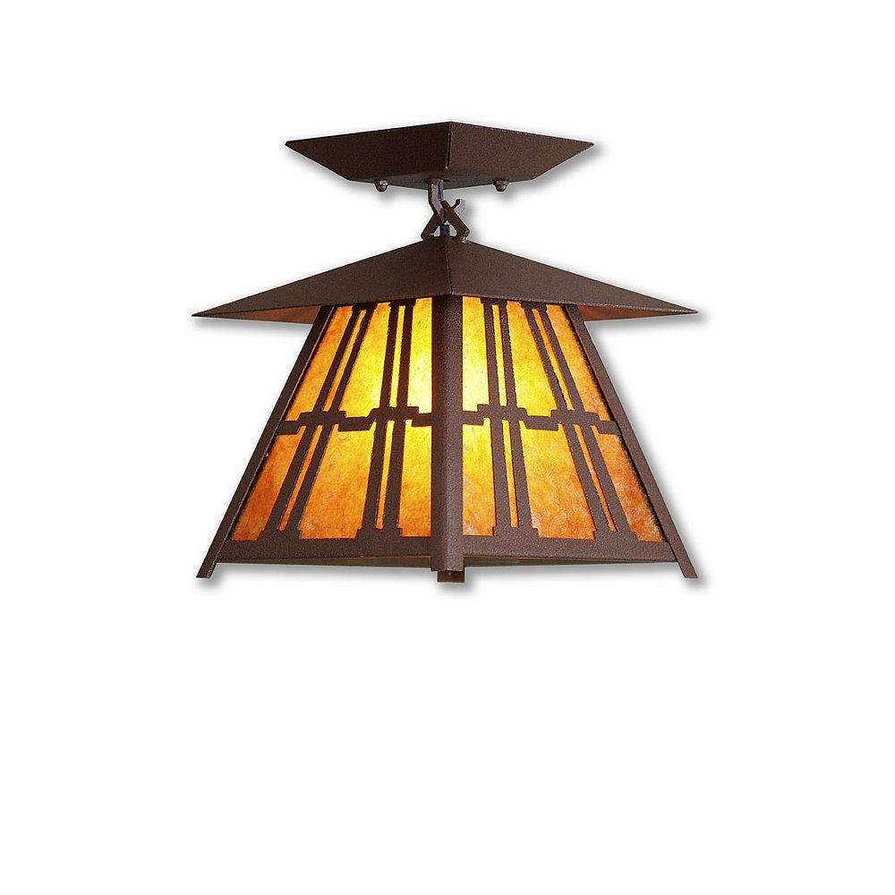 Smoky Mountain Close-to-Ceiling Small - Eastlake - Amber Mica Shade - Rustic Brown Finish