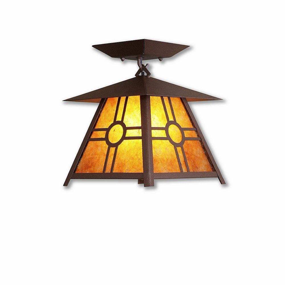 Smoky Mountain Close-to-Ceiling Small - Southview - Amber Mica Shade - Rustic Brown Finish