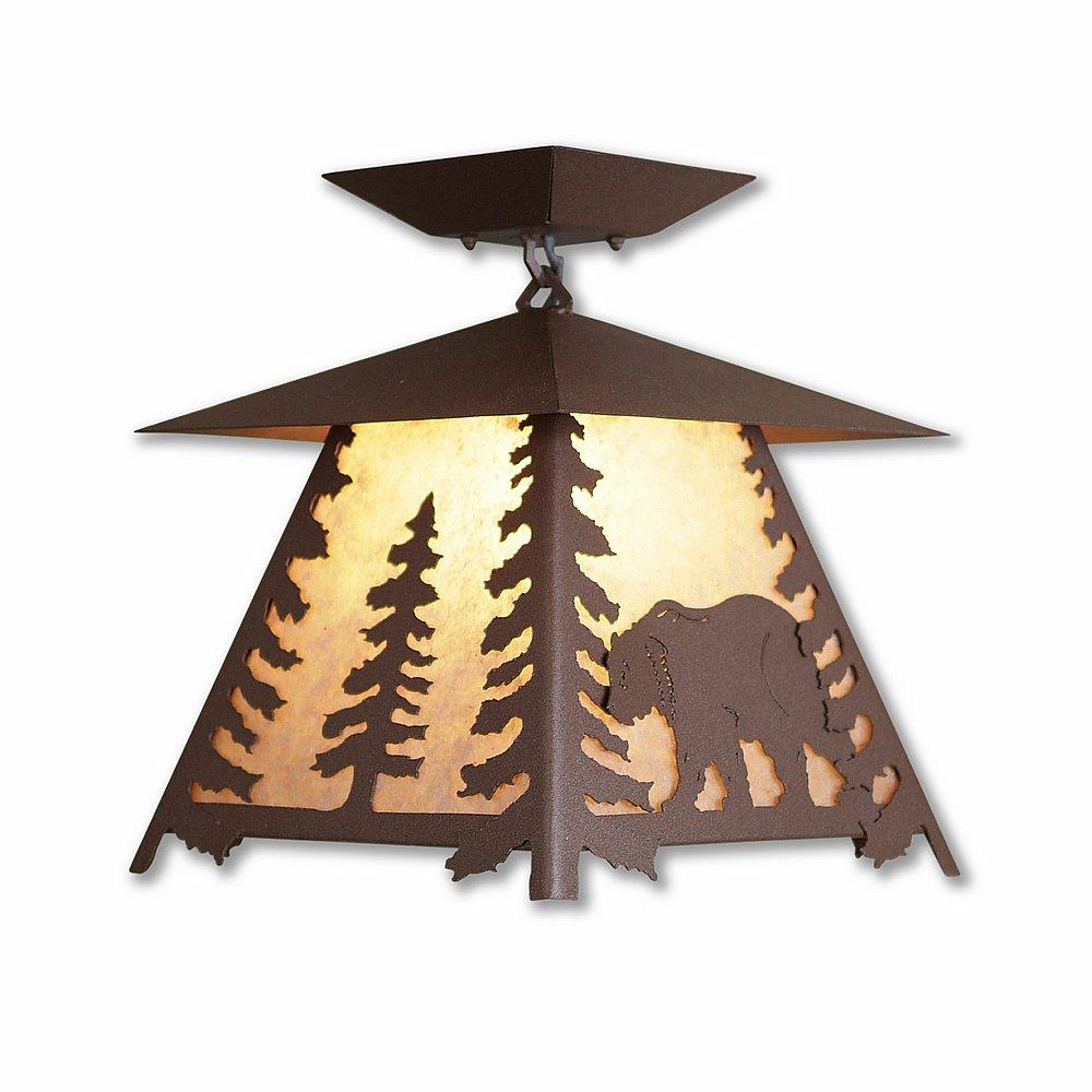 Smoky Mountain Close-to-Ceiling Large - Mountain Bear - Almond Mica Shade - Rustic Brown Finish