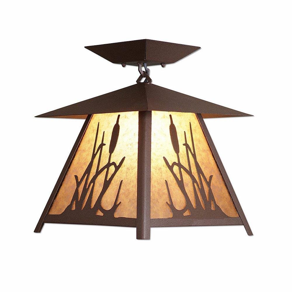 Smoky Mountain Close-to-Ceiling Large - Cattails - Almond Mica Shade - Rustic Brown Finish