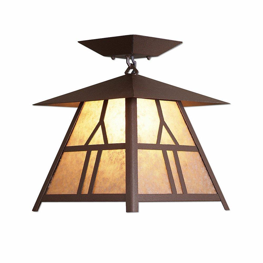 Smoky Mountain Close-to-Ceiling Large - Westhill - Almond Mica Shade - Rustic Brown Finish