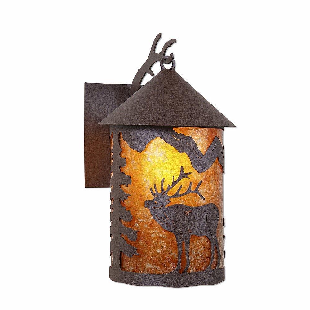 Cascade Lantern Sconce Mica Large - Mountain Elk - Amber Mica Shade - Rustic Brown Finish