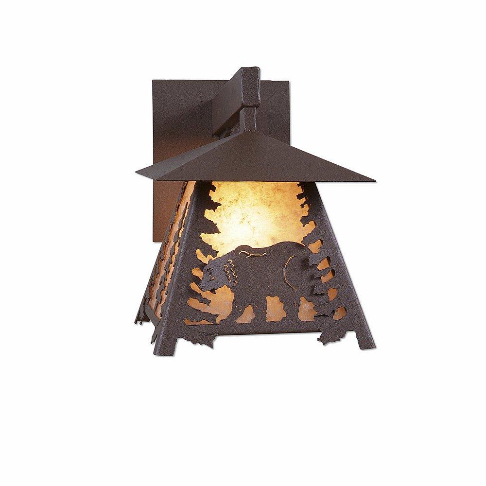 Smoky Mountain Sconce Small - Mountain Bear - Almond Mica Shade - Rustic Brown Finish