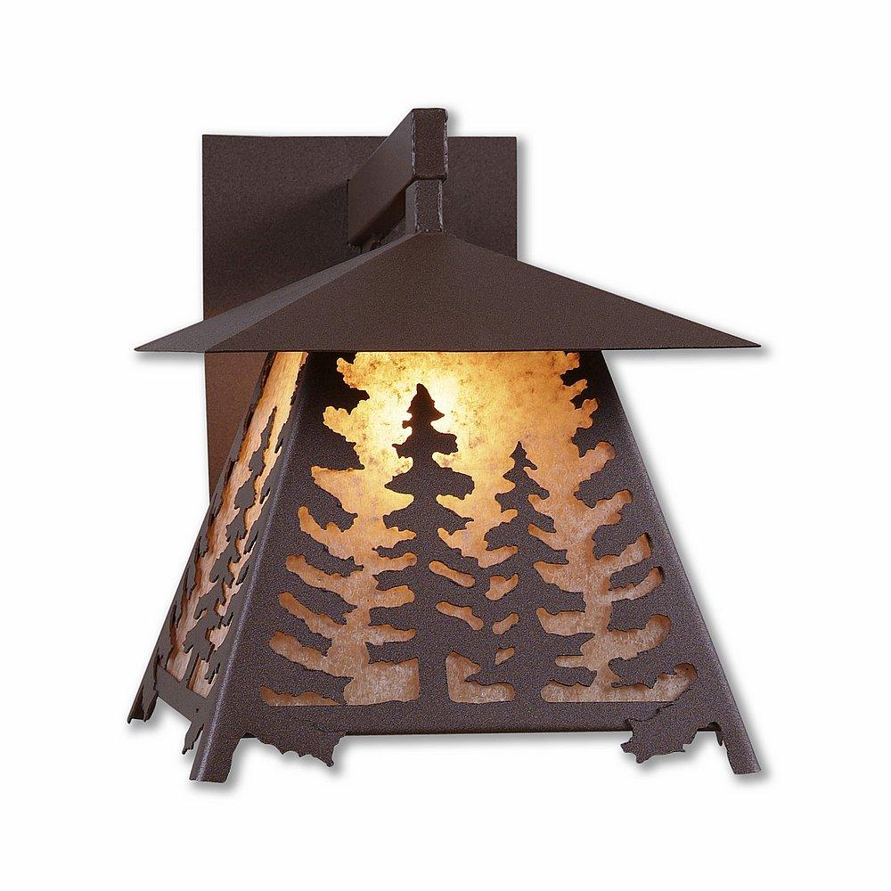 Smoky Mountain Sconce Large - Spruce Tree - Almond Mica Shade - Rustic Brown Finish
