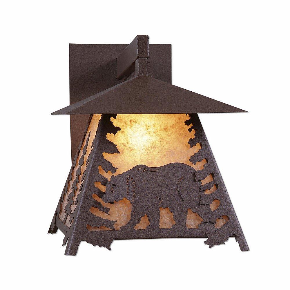 Smoky Mountain Sconce Large - Mountain Bear - Almond Mica Shade - Rustic Brown Finish
