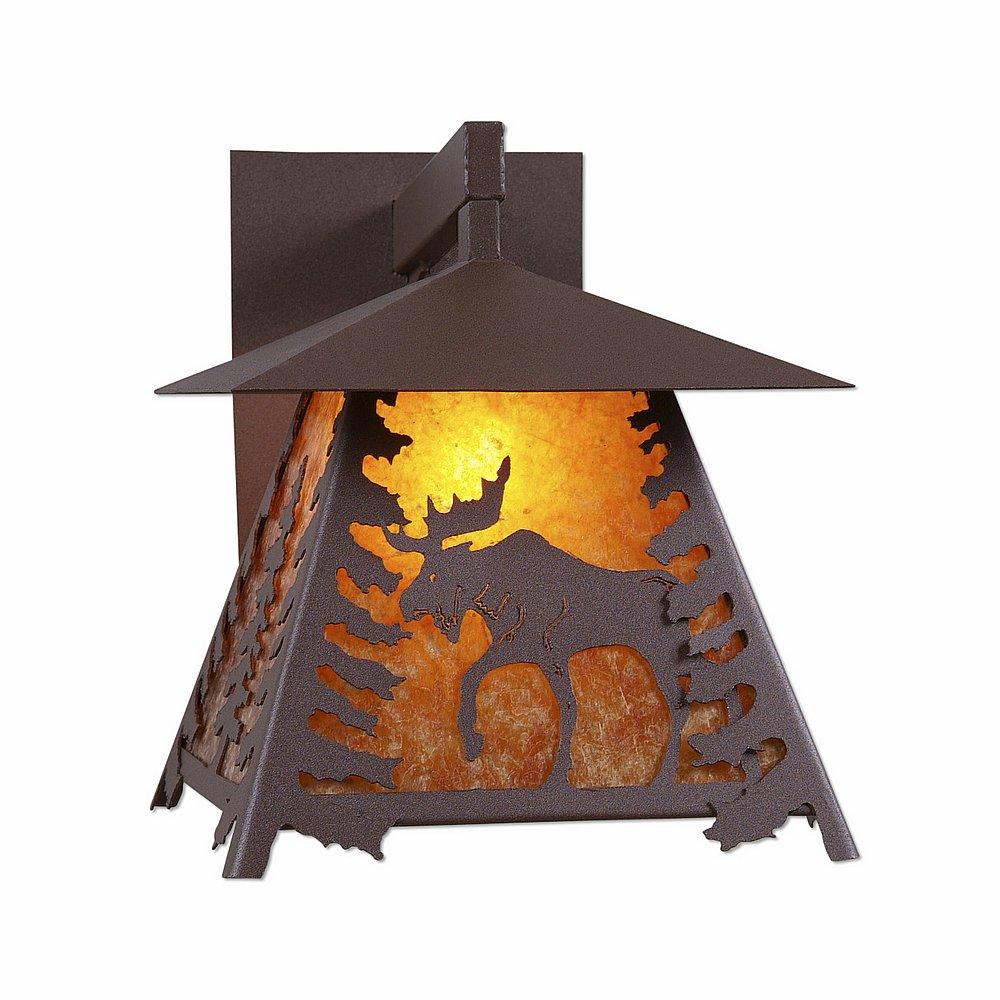 Smoky Mountain Sconce Large - Mountain Moose - Amber Mica Shade - Rustic Brown Finish