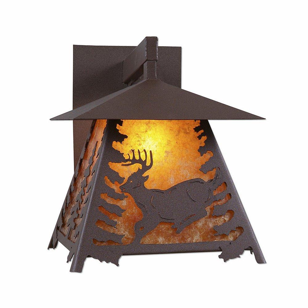 Smoky Mountain Sconce Large - Mountain Deer - Amber Mica Shade - Rustic Brown Finish