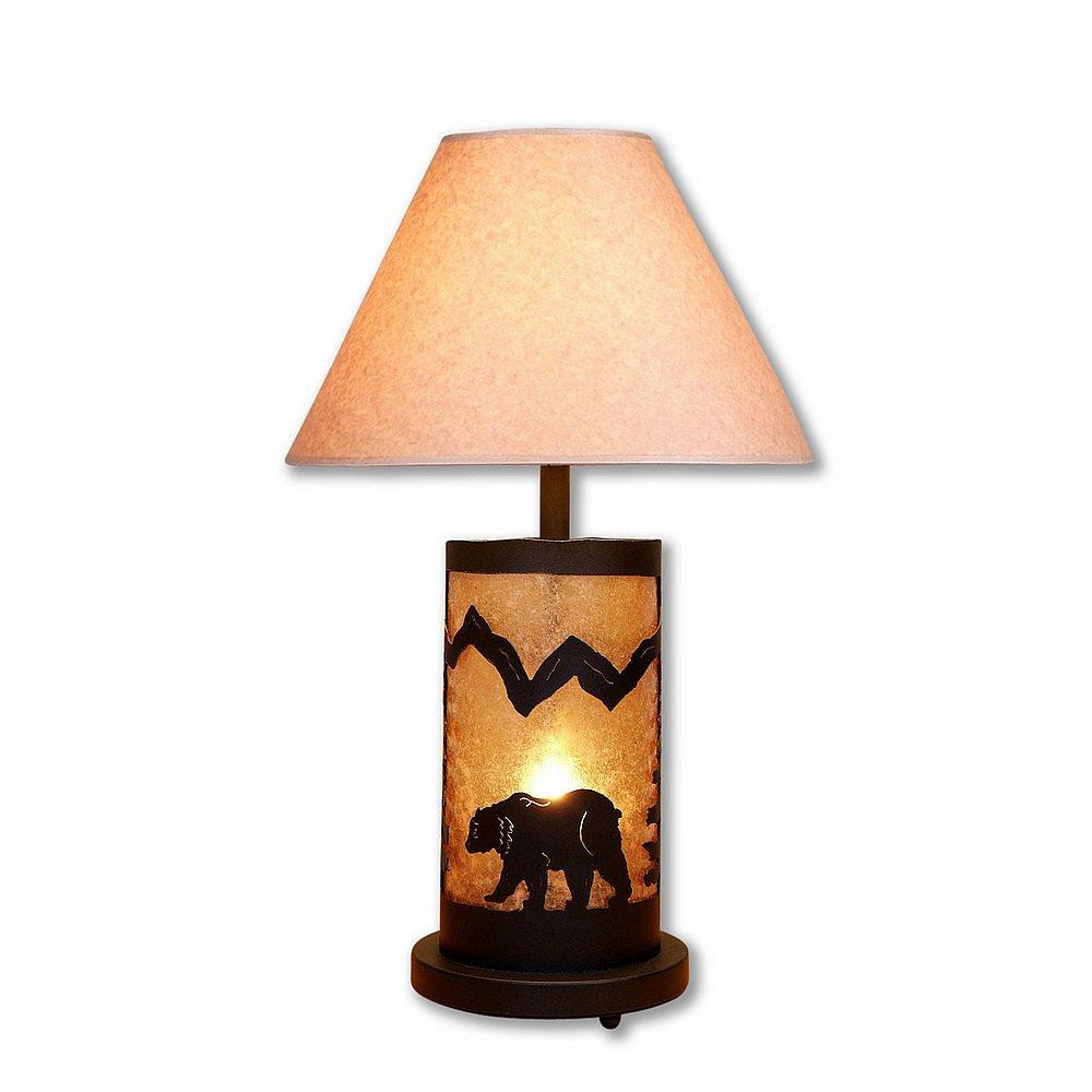 Cascade Table Lamp - Mountain Bear - Almond Mica Shade - Black Iron Finish