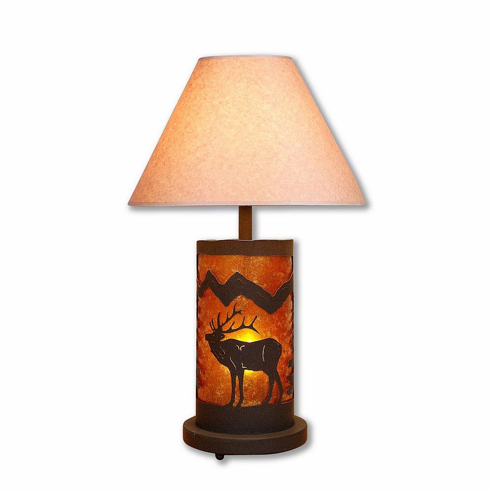 Cascade Table Lamp - Mountain Elk - Amber Mica Shade - Rustic Brown Finish