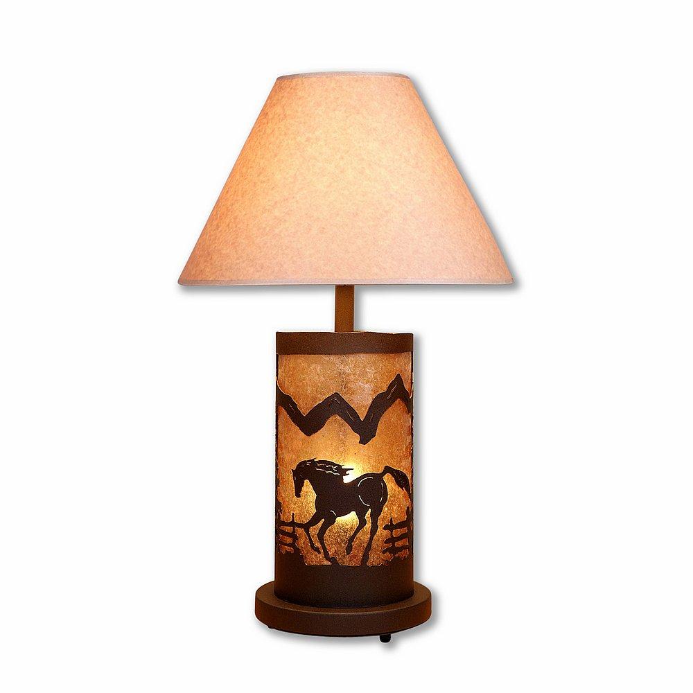 Cascade Table Lamp - Mountain Horse - Almond Mica Shade - Rustic Brown Finish