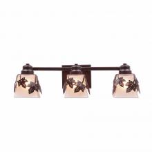 Avalanche Ranch Lighting A36305TS-28 - Woodland Triple Bath Vanity Light - Maple Leaf - Tea Stain Glass Bowl - Dark Bronze Metallic Finish