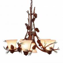 Avalanche Ranch Lighting A41020AS-04 - Sienna Chandelier Large - Pine Cone - Marbled Amber Swirl Bell Glass - Pine Tree Green