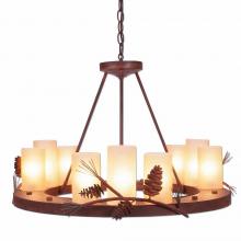Avalanche Ranch Lighting A41420TS-04 - Wisley Chandelierd Large - Pine Cone - Tea Stain Glass Bowl - Pine Tree Green