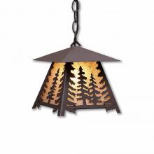 Avalanche Ranch Lighting M23514AM-CH-27 - Smoky Mountain Pendant Extra Small- Spruce Tree - Amber Mica Shade - Rustic Brown Finish - Chain