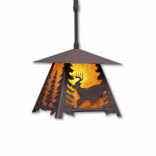 Avalanche Ranch Lighting M23530AM-ST-27 - Smoky Mountain Pendant Small - Mountain Deer - Amber Mica Shade - Rustic Brown Finish