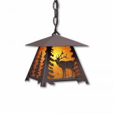 Avalanche Ranch Lighting M23533AM-CH-27 - Smoky Mountain Pendant Small - Mountain Elk - Amber Mica Shade - Rustic Brown Finish - Chain
