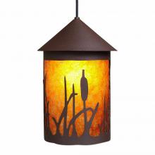 Avalanche Ranch Lighting M24665AM-ST-27 - Cascade Pendant Large - Cattails - Amber Mica Shade - Rustic Brown Finish - Adjustable Stem